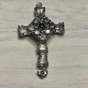 Vintage Sterling Silver Stanhope Cross Necklace w/Rhinestones -Lords Prayer Peep